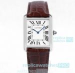 AF Factory Cartier Tank Solo Replica White Dial Brown Crocodile Strap Watch